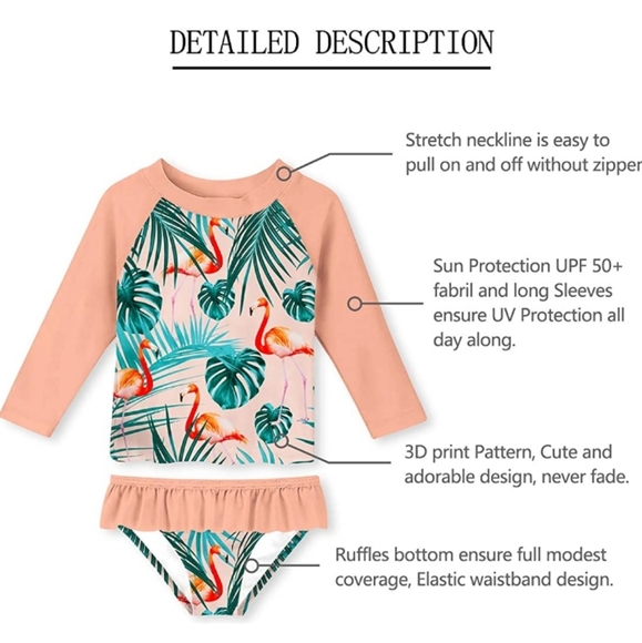 UNIFACO Toddler Girls Swimsuit Rashguard Set Summer Beach Breathable Tankini - Picture 2 of 4